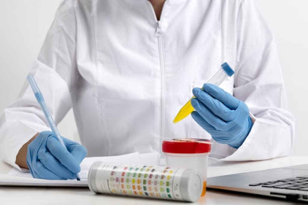 Imagem de uma pessoa examinando os exames de urina para simbolizar a urofluxometria